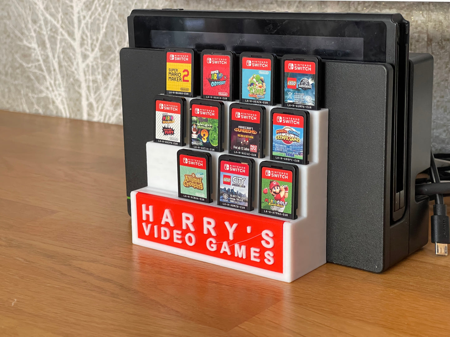 Nintendo Switch Game Stand Holder | Custom Name holds 12 Game Cartridges
